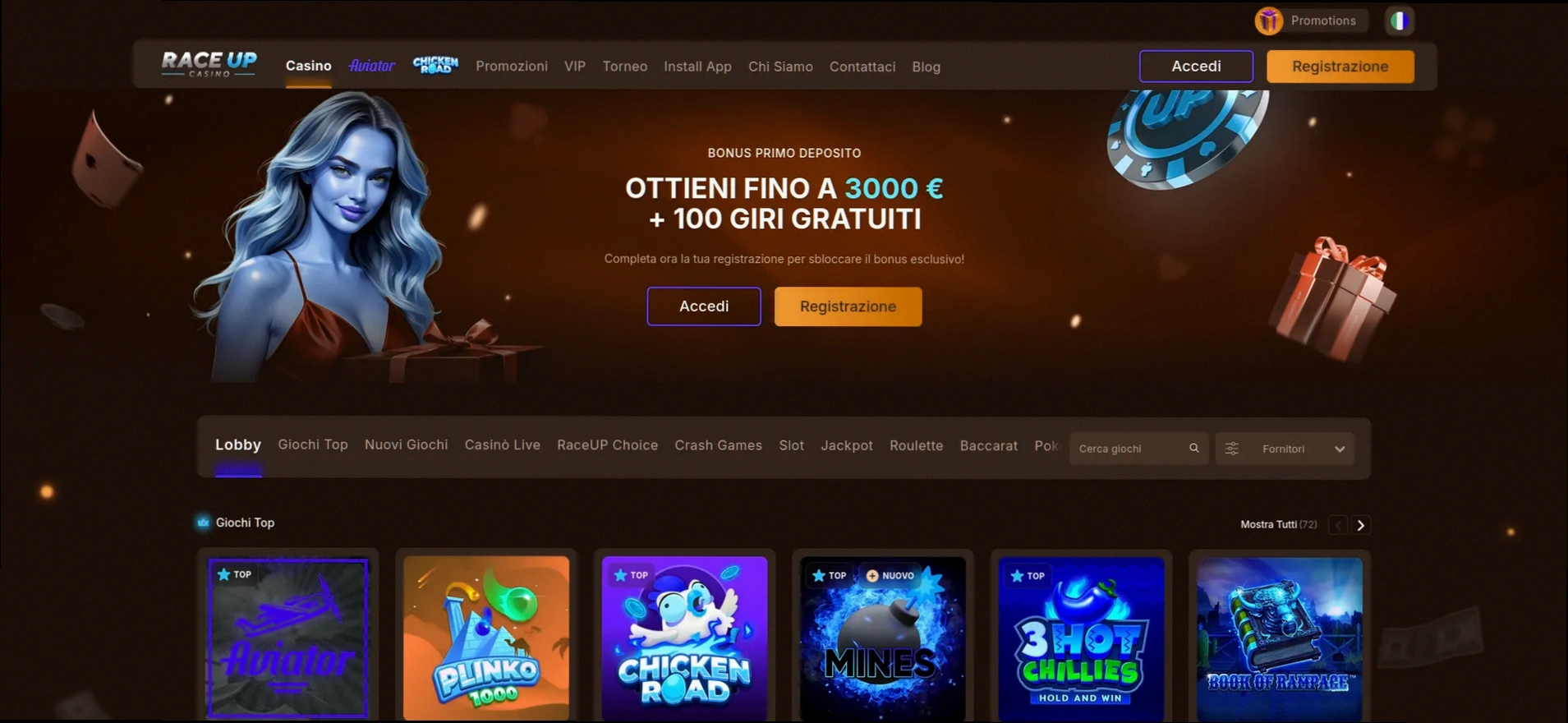 Race up Casino 100% fino a 500€ + 200 Giri Gratuiti